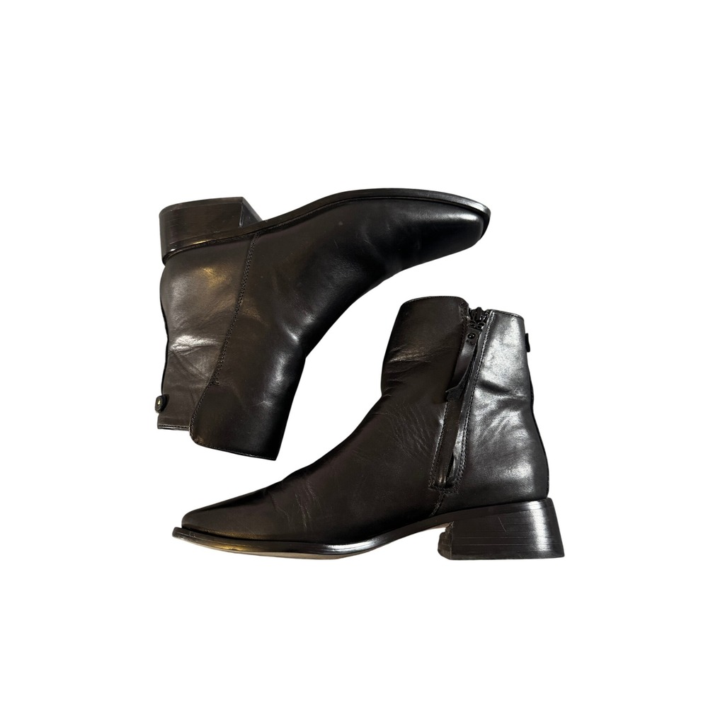 Sam Edelman Black Leather Square Toe Block Heel Ankle Boots Booties Zip Up SZ 7